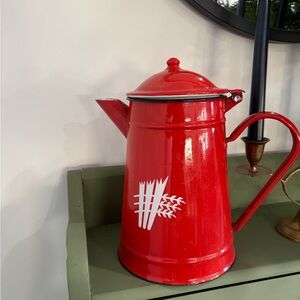 Japy Red Orange Vintage Enamel Coffee Pot